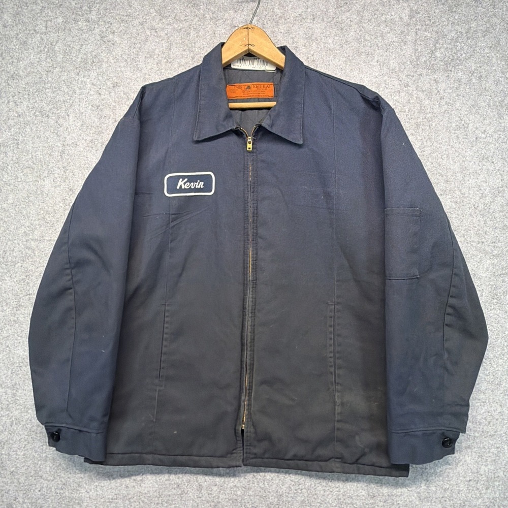 Vintage Red Kap Jacket Mechanic Quilted Pockets Workwear Utility Mens L Navy